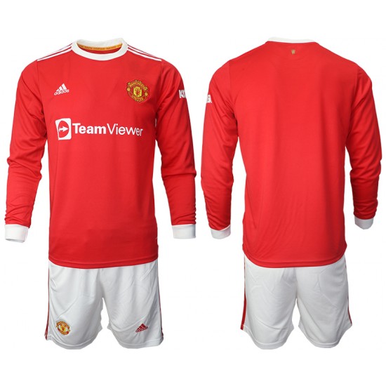 Camisola Manchester United Criança Equipamento Primeiro 2021-2022 Manga Comprida